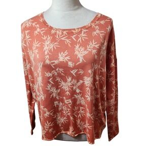 Garnet Hill Bamboo Print Knit Sweater Coral Silk Cotton Blend Women's Size S